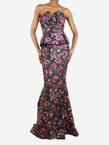 Oscar De La Renta Multicoloured strapless rose print gown - size XS