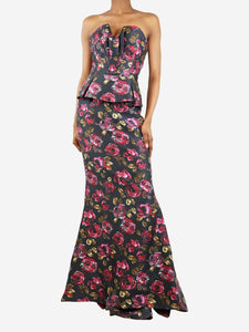 Oscar De La Renta Multicoloured strapless rose print gown - size XS