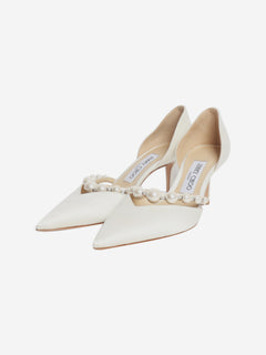 Cream satin pearl heels - size EU 37 (UK 4)