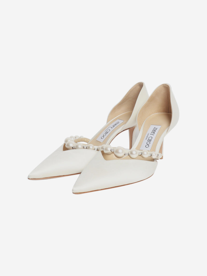 Cream satin pearl heels - size EU 37 (UK 4)