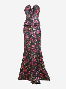 Oscar De La Renta Multicoloured strapless rose print gown - size XS