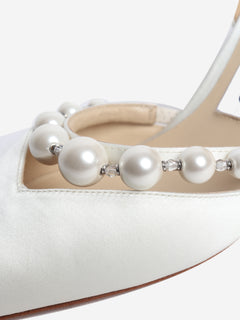 Cream satin pearl heels - size EU 37 (UK 4)