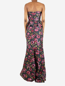 Oscar De La Renta Multicoloured strapless rose print gown - size XS