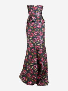 Oscar De La Renta Multicoloured strapless rose print gown - size XS