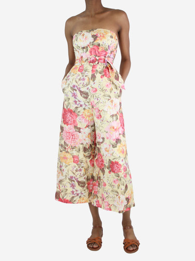 Yellow strapless floral jumpsuit - size UK 8