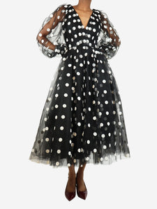 Ml Monique Lhuillier Black polka dot tulle maxi dress - size UK 6