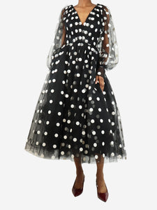 Ml Monique Lhuillier Black polka dot tulle maxi dress - size UK 6