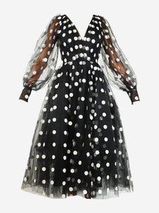 Ml Monique Lhuillier Black polka dot tulle maxi dress - size UK 6