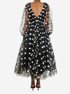 Ml Monique Lhuillier Black polka dot tulle maxi dress - size UK 6