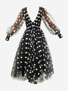 Ml Monique Lhuillier Black polka dot tulle maxi dress - size UK 6