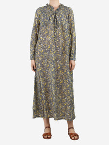 Isabel Marant Etoile Dark grey and yellow floral printed midi dress - size UK 8