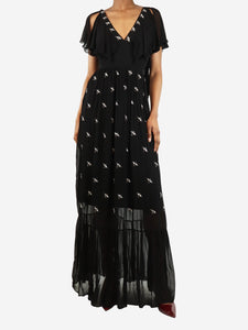 Temperley Black embellished frill-sleeved maxi dress - size UK 6