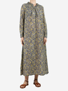 Isabel Marant Etoile Dark grey and yellow floral printed midi dress - size UK 8