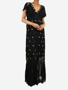 Temperley Black embellished frill-sleeved maxi dress - size UK 6