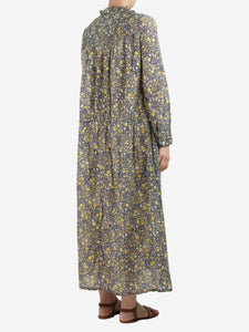 Isabel Marant Etoile Dark grey and yellow floral printed midi dress - size UK 8