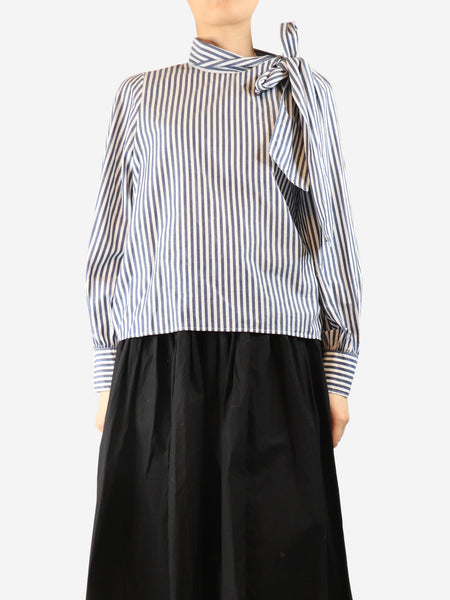 Blue striped cotton blouse - size UK 10 product image