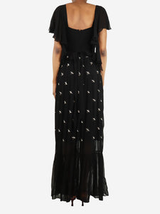 Temperley Black embellished frill-sleeved maxi dress - size UK 6