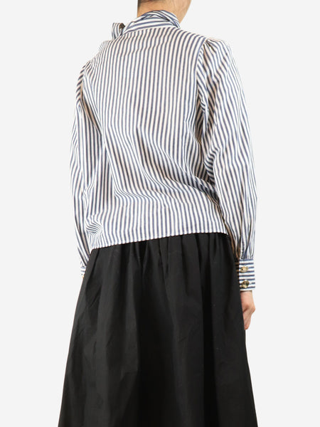 Blue striped cotton blouse - size UK 10 alternate image