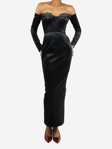 New Arrivals Black off-shoulder velvet gown - size UK 6