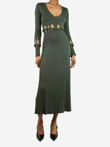 Dion Lee Dark green ribbed knit cu-tout midi dress - size UK 6