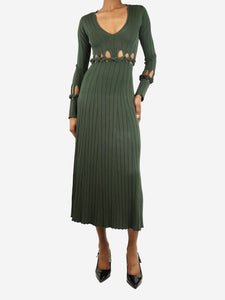 Dion Lee Dark green ribbed knit cu-tout midi dress - size UK 6