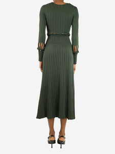 Dion Lee Dark green ribbed knit cu-tout midi dress - size UK 6