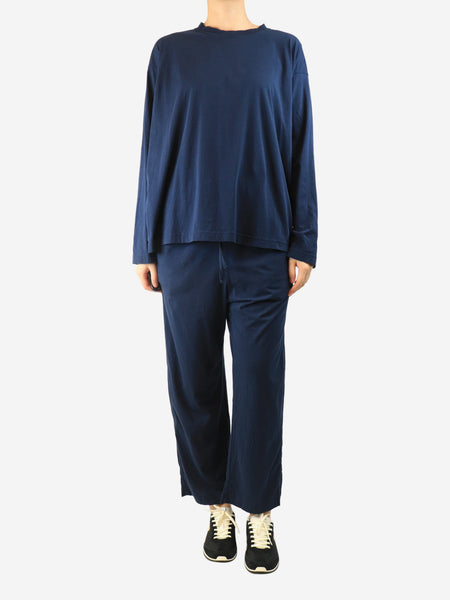 Navy cotton top and trouser set - size UK 10 product image