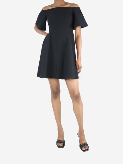 Black wide-neck A-line mini dress - size UK 6