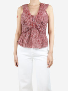 Isabel Marant Red sleeveless V-neckline silk top - size UK 12