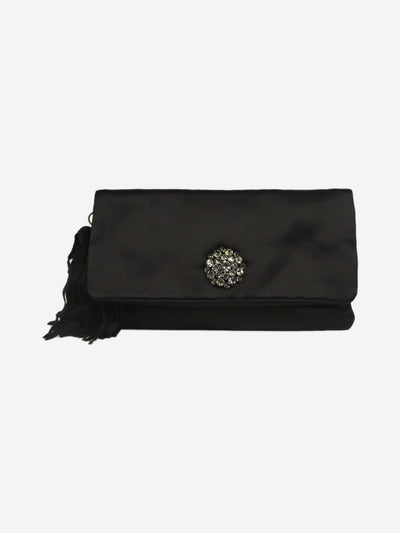 Black bejewelled satin flap clutch with tassle Clutch bags Lanvin 