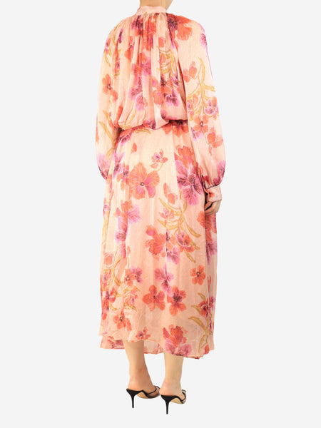 Pink floral chiffon midi dress - size UK 12 alternate image