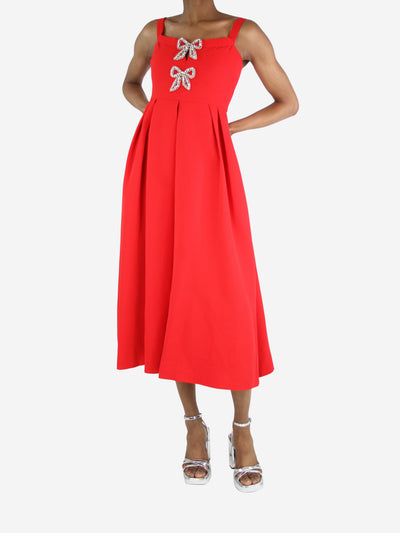 Red crepe bow midi dress - size UK 8