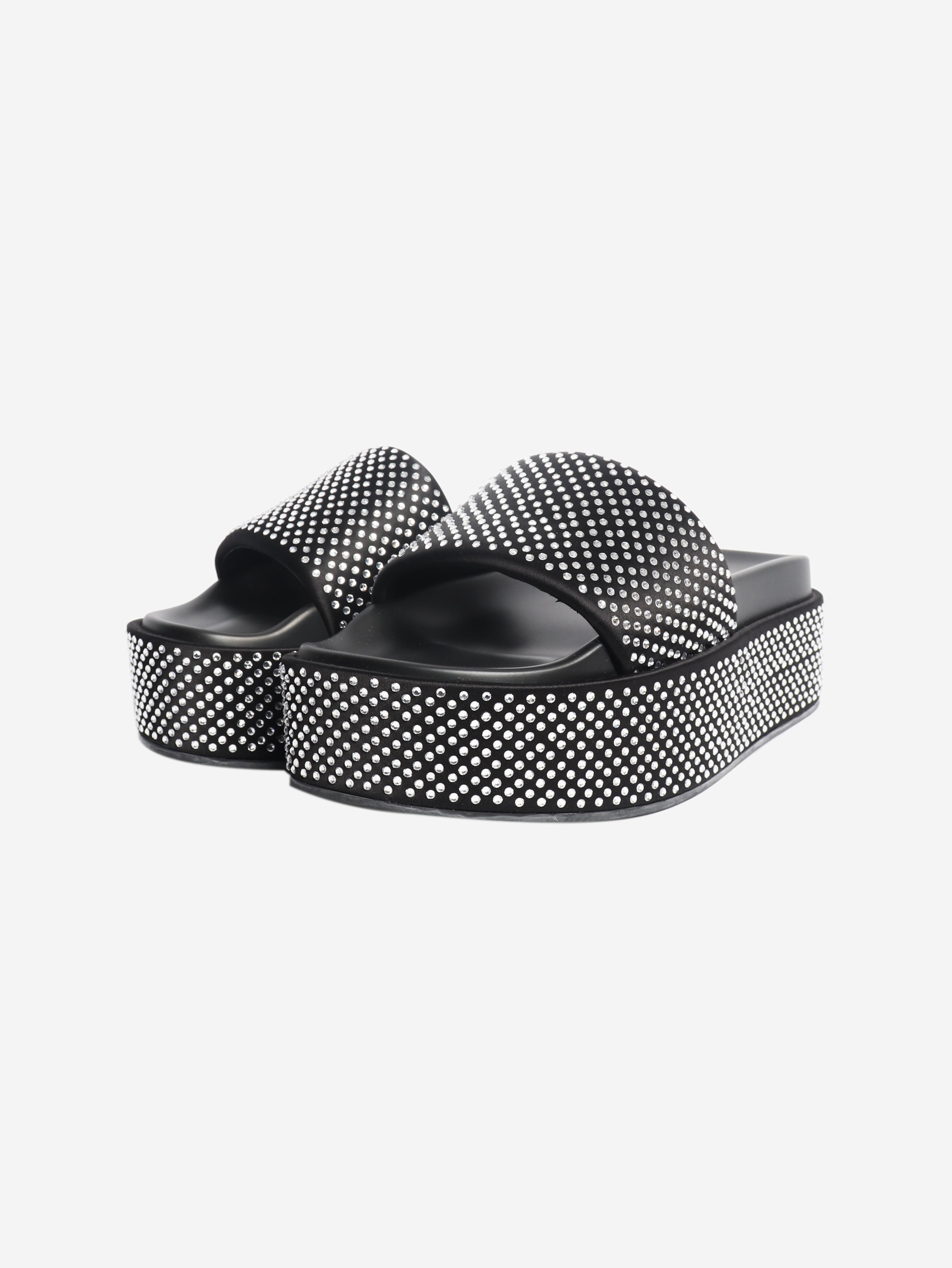 Black diamante platform slides - size EU 40.5 (UK 7.5)