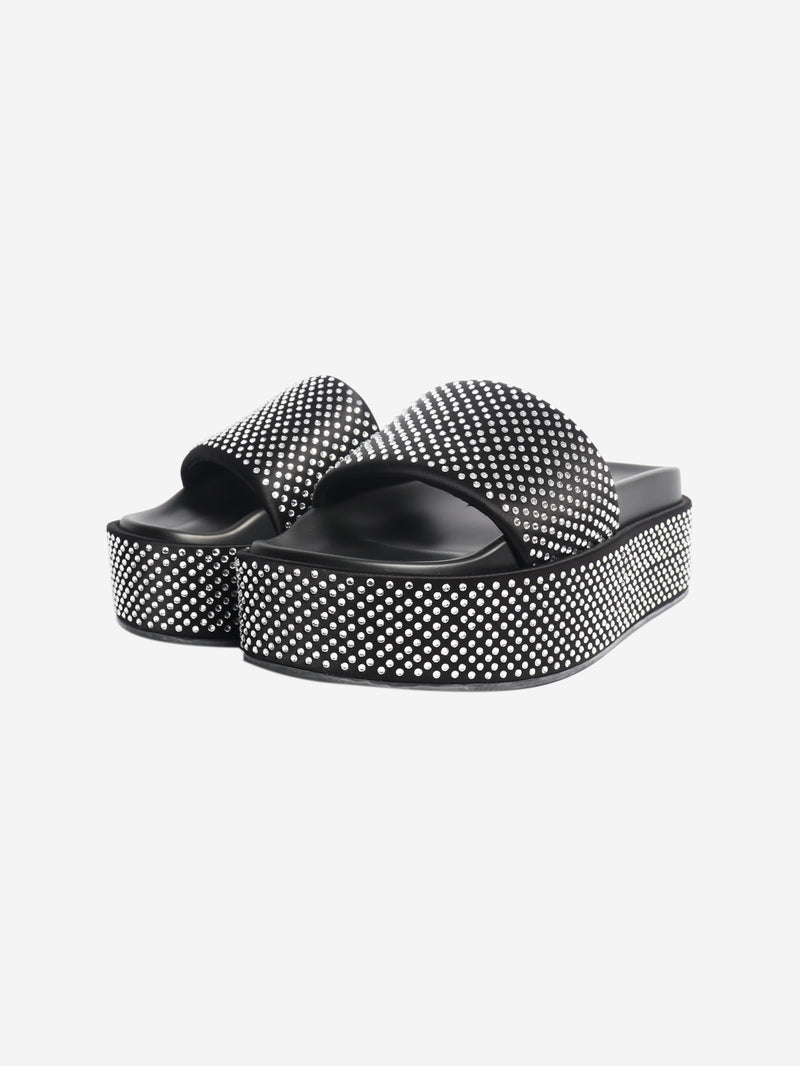 Black diamante platform slides - size EU 40.5 (UK 7.5)