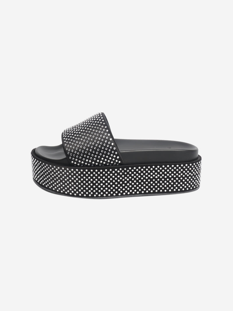 Black diamante platform slides - size EU 40.5 (UK 7.5)