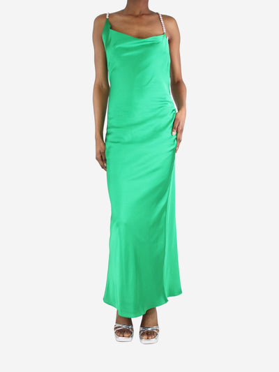 Green embellished-strap satin dress - size XS