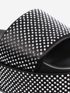 Black diamante platform slides - size EU 40.5 (UK 7.5)
