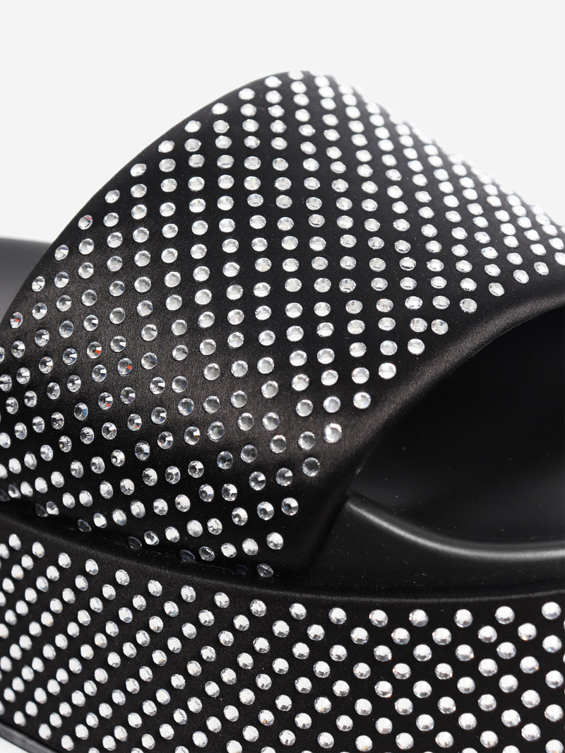 Black diamante platform slides - size EU 40.5 (UK 7.5)