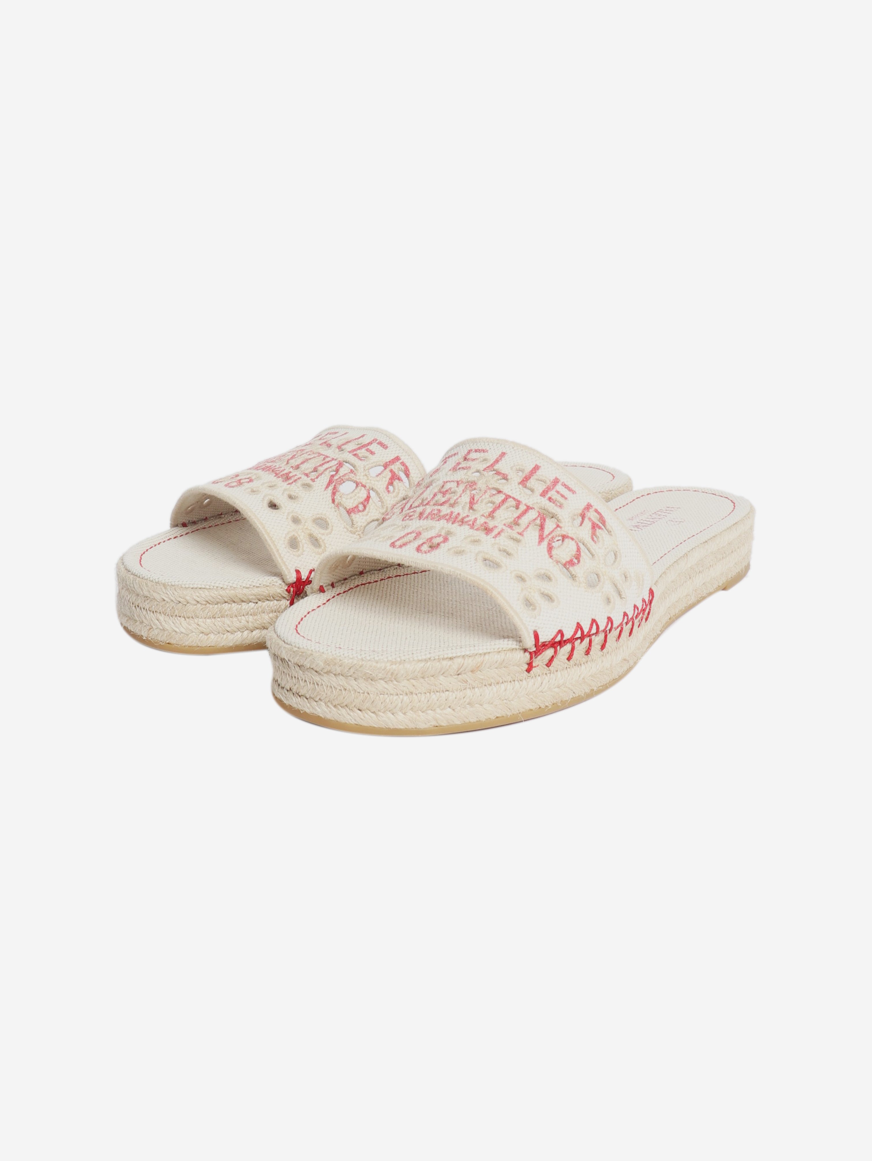 Cream Atelier broderie slides - size EU 40 (UK 7)