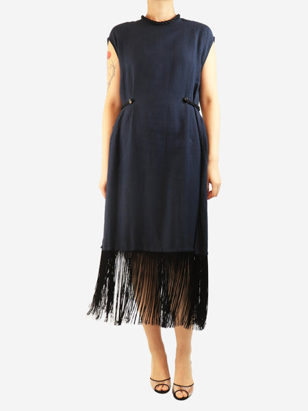 Navy fringed linen dress - size S product image