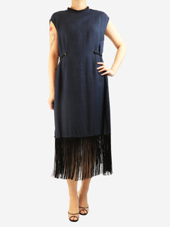 Navy fringed linen dress - size S Dresses Attersee 