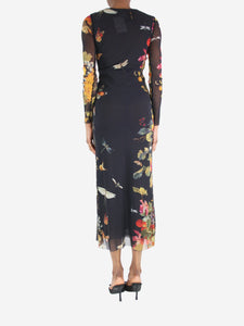 Jean Paul Gaultier Black floral-printed mesh midi dress - size S