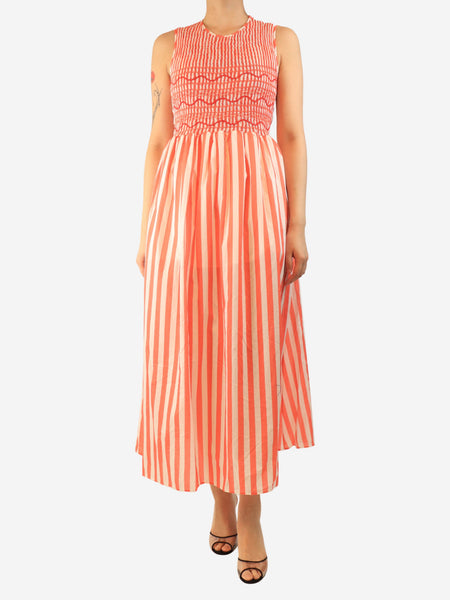 Coral and white sleeveless striped midi dress - size L product image