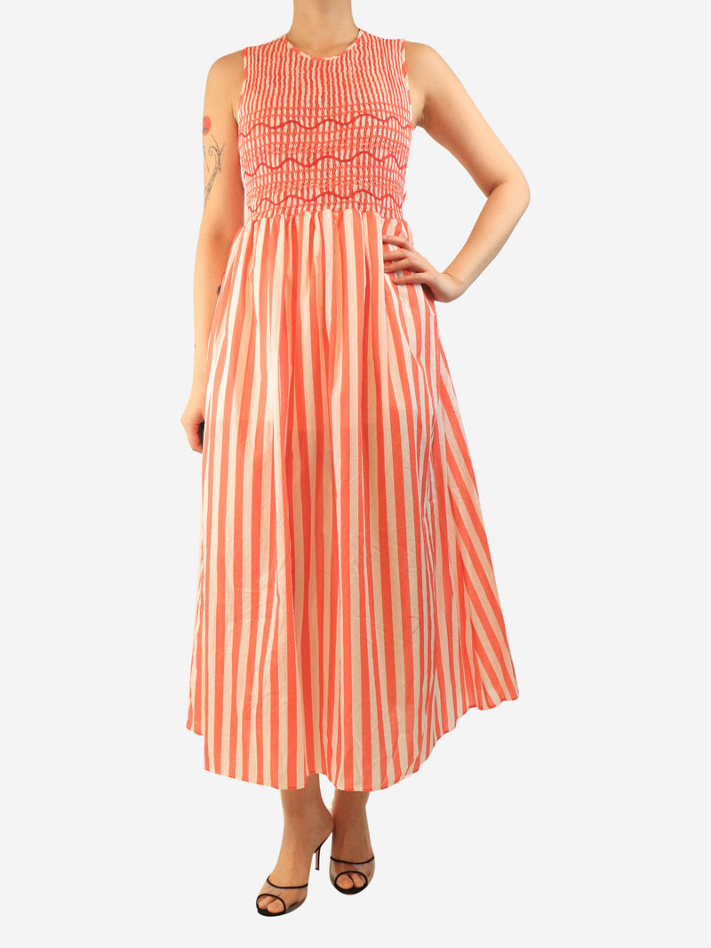 Coral and white sleeveless striped midi dress - size L Dresses Loretta Caponi 