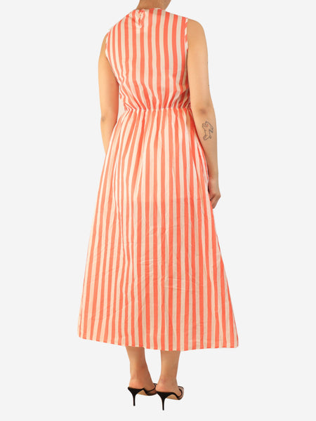 Coral and white sleeveless striped midi dress - size L alternate image