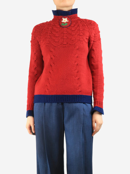 Red knit flower detail sweater - size UK 8 product image