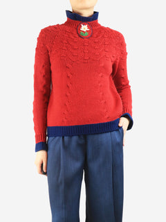 Red knit flower detail sweater - size UK 8 Knitwear Chanel 