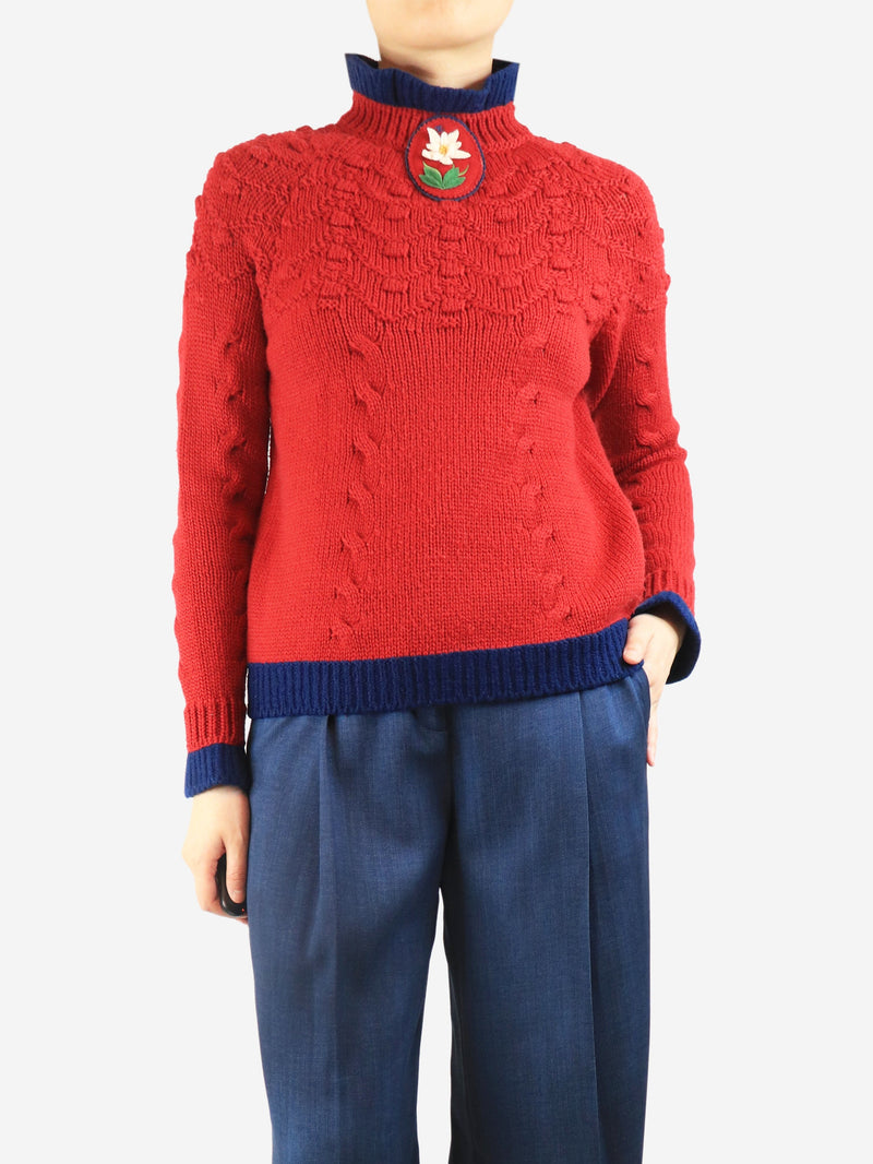 Red knit flower detail sweater - size UK 8 Knitwear Chanel 