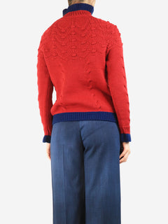 Red knit flower detail sweater - size UK 8 Knitwear Chanel 