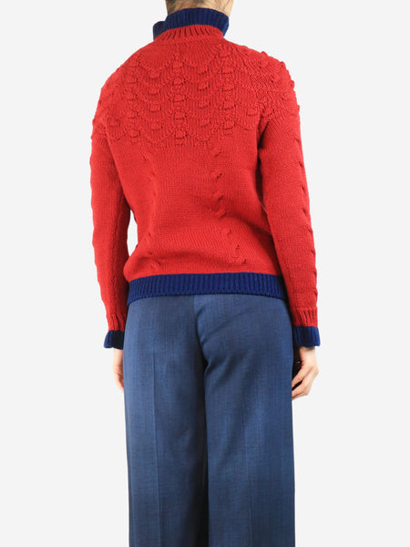 Red knit flower detail sweater - size UK 8 alternate image